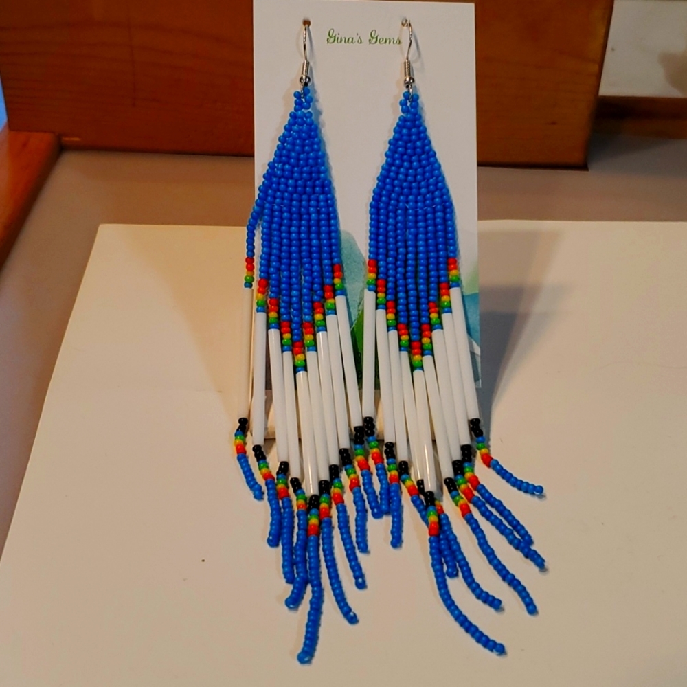 BEADED earrings long 5"